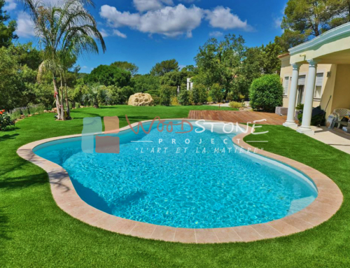 Réalisation de margelles de piscine en castella beige